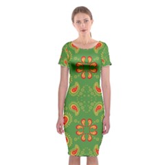 Floral Pattern Paisley Style Paisley Print  Doodle Background Classic Short Sleeve Midi Dress by Eskimos