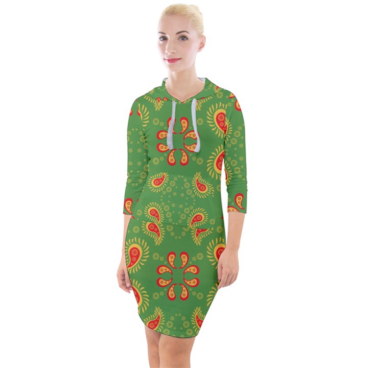 Floral pattern paisley style Paisley print  Doodle background Quarter Sleeve Hood Bodycon Dress