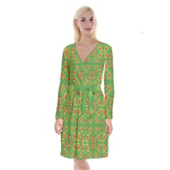 Floral Pattern Paisley Style Paisley Print  Doodle Background Long Sleeve Velvet Front Wrap Dress by Eskimos