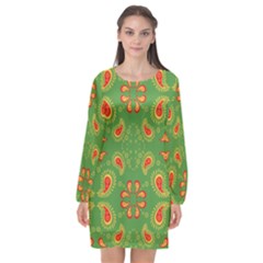 Floral Pattern Paisley Style Paisley Print  Doodle Background Long Sleeve Chiffon Shift Dress  by Eskimos