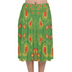 Floral Pattern Paisley Style Paisley Print  Doodle Background Velvet Flared Midi Skirt by Eskimos