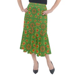 Floral Pattern Paisley Style Paisley Print  Doodle Background Midi Mermaid Skirt by Eskimos