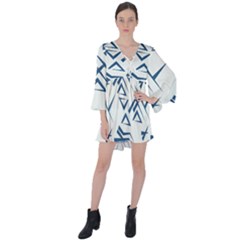 Abstract Pattern Geometric Backgrounds   V-neck Flare Sleeve Mini Dress by Eskimos