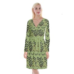 Abstract Pattern Geometric Backgrounds   Long Sleeve Velvet Front Wrap Dress by Eskimos