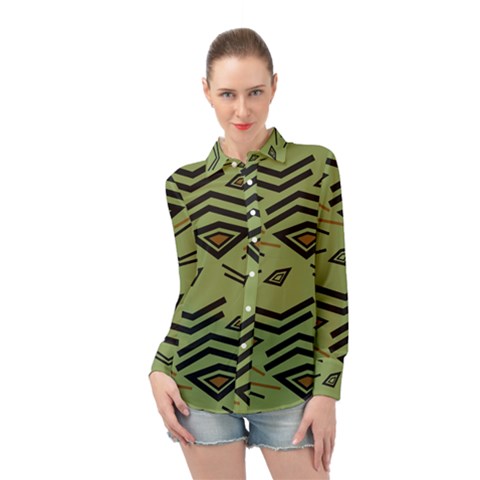 Abstract Pattern Geometric Backgrounds   Long Sleeve Chiffon Shirt by Eskimos