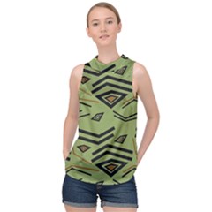 Abstract Pattern Geometric Backgrounds   High Neck Satin Top by Eskimos