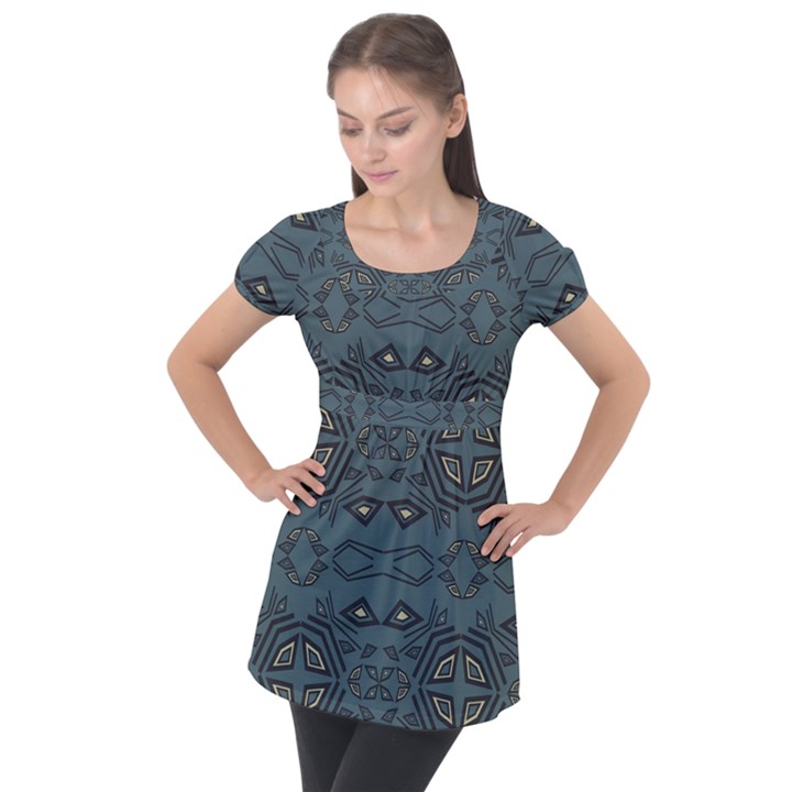 Abstract pattern geometric backgrounds   Puff Sleeve Tunic Top