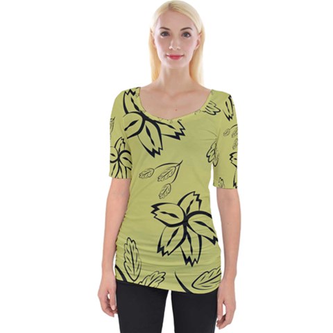 Folk Flowers Print Floral Pattern Ethnic Art Wide Neckline Tee by Eskimos