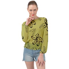 Folk Flowers Print Floral Pattern Ethnic Art Banded Bottom Chiffon Top by Eskimos