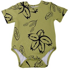 Folk Flowers Print Floral Pattern Ethnic Art Baby Short Sleeve Onesie Bodysuit by Eskimos