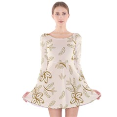 Folk Flowers Print Floral Pattern Ethnic Art Long Sleeve Velvet Skater Dress by Eskimos