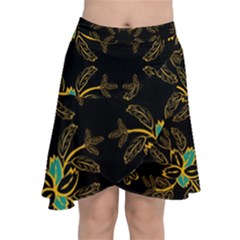 Floral Folk Damask Pattern  Chiffon Wrap Front Skirt by Eskimos