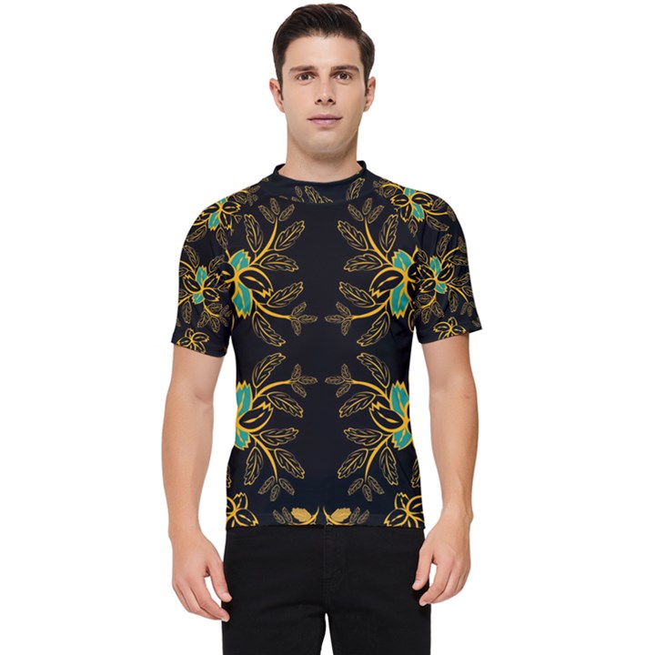 Floral folk damask pattern  Men s Short Sleeve Rash Guard