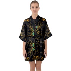 Floral Folk Damask Pattern  Half Sleeve Satin Kimono  by Eskimos