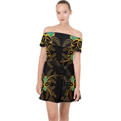 Floral Folk Damask Pattern  Off Shoulder Chiffon Dress by Eskimos