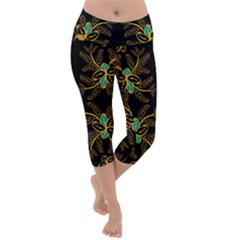 Floral Folk Damask Pattern  Lightweight Velour Capri Yoga Leggings by Eskimos