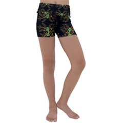 Floral Folk Damask Pattern  Kids  Lightweight Velour Yoga Shorts by Eskimos