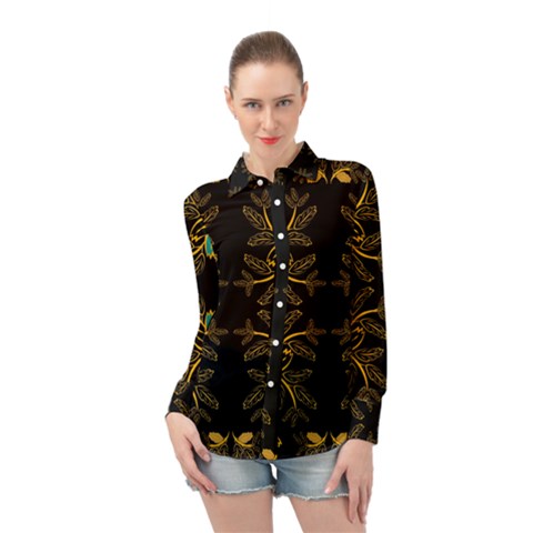 Floral Folk Damask Pattern  Long Sleeve Chiffon Shirt by Eskimos