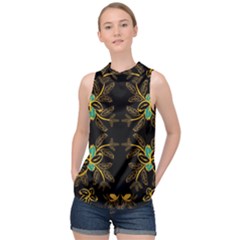 Floral Folk Damask Pattern  High Neck Satin Top by Eskimos