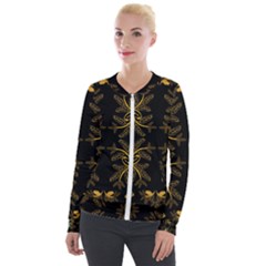 Floral Folk Damask Pattern  Velvet Zip Up Jacket by Eskimos