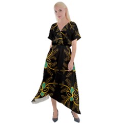 Floral Folk Damask Pattern  Cross Front Sharkbite Hem Maxi Dress by Eskimos