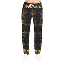 Floral Folk Damask Pattern  Women Velvet Drawstring Pants by Eskimos