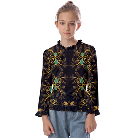 Floral Folk Damask Pattern  Kids  Frill Detail Tee by Eskimos