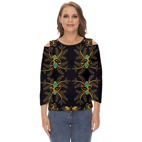 Floral Folk Damask Pattern  Cut Out Wide Sleeve Top by Eskimos