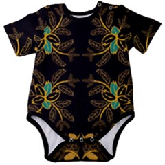 Floral Folk Damask Pattern  Baby Short Sleeve Onesie Bodysuit by Eskimos