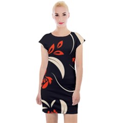 Folk Flowers Print Floral Pattern Ethnic Art Cap Sleeve Bodycon Dress by Eskimos