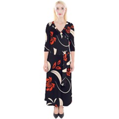 Folk Flowers Print Floral Pattern Ethnic Art Quarter Sleeve Wrap Maxi Dress by Eskimos