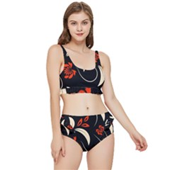 Folk Flowers Print Floral Pattern Ethnic Art Frilly Bikini Set by Eskimos