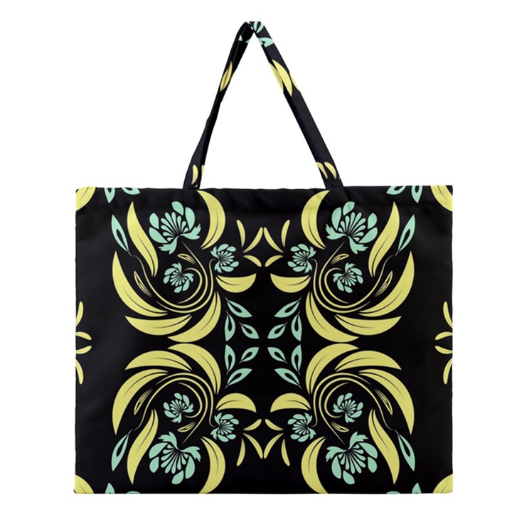 Floral folk damask pattern Fantasy flowers  Zipper Large Tote Bag