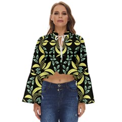 Floral Folk Damask Pattern Fantasy Flowers  Boho Long Bell Sleeve Top by Eskimos