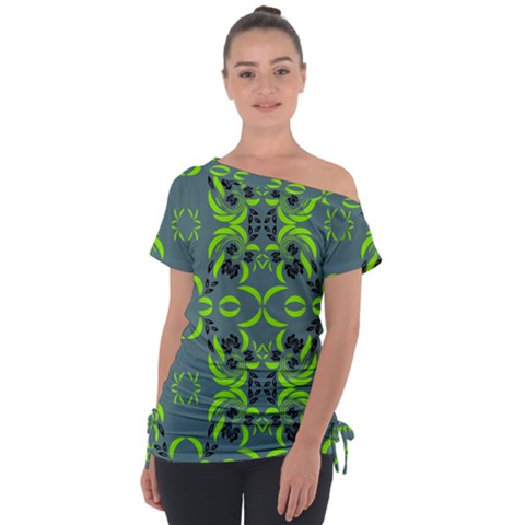 Floral Folk Damask Pattern  Off Shoulder Tie-up Tee by Eskimos