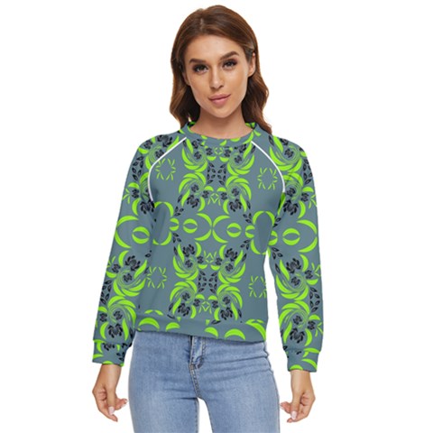 Floral Folk Damask Pattern  Women s Long Sleeve Raglan Tee by Eskimos