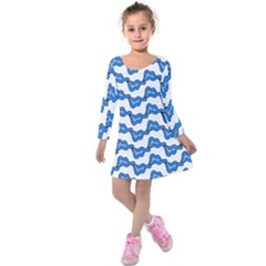 Abstract Waves Kids  Long Sleeve Velvet Dress by SychEva