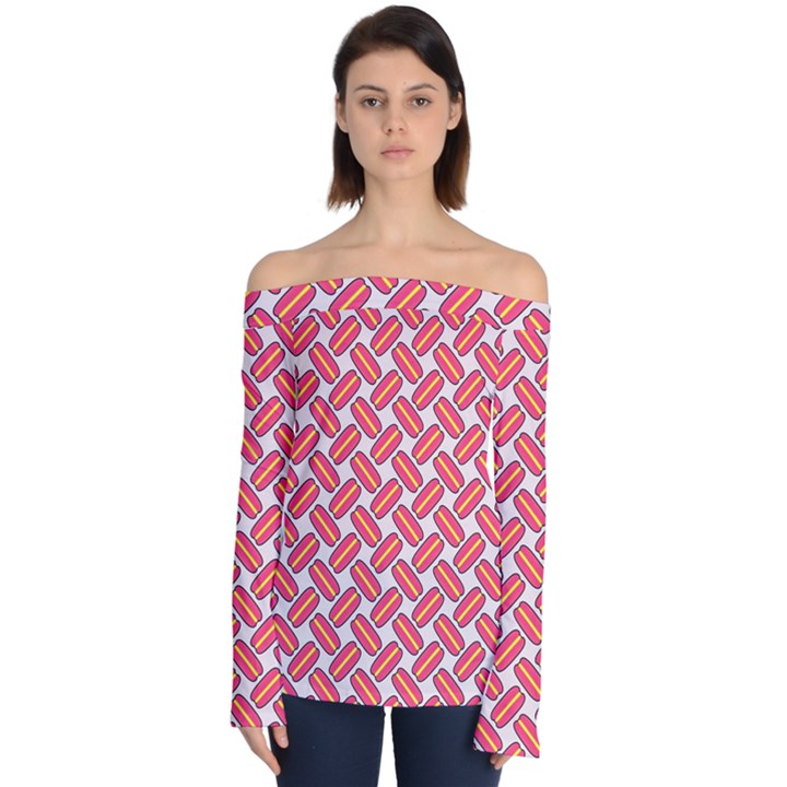 Abstract Cookies Off Shoulder Long Sleeve Top