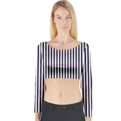 Minimalistic Black And White Stripes, Vertical Lines Pattern Long Sleeve Crop Top by Casemiro