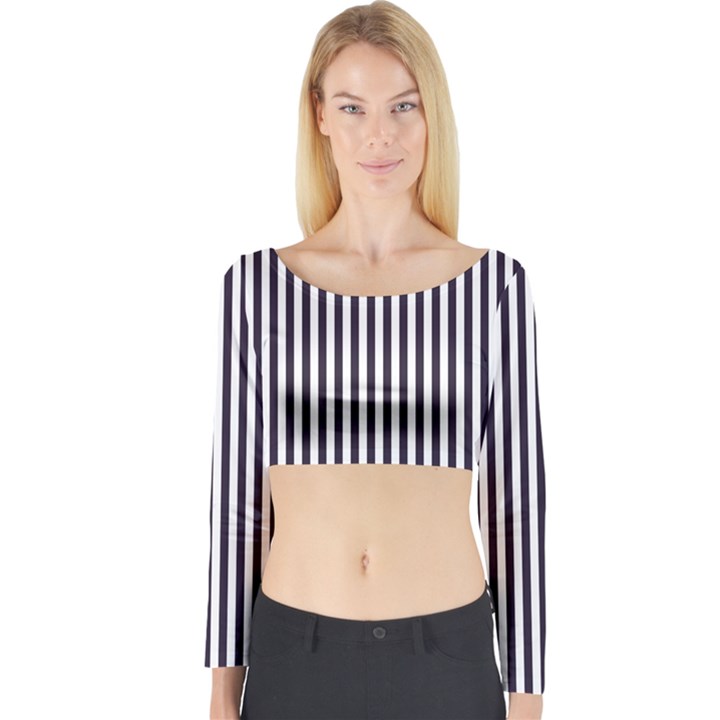 Minimalistic black and white stripes, vertical lines pattern Long Sleeve Crop Top