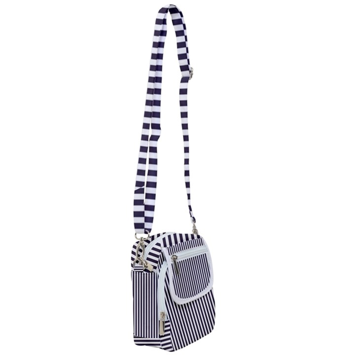 Minimalistic black and white stripes, vertical lines pattern Shoulder Strap Belt Bag