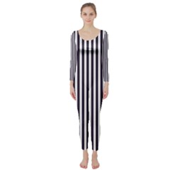 Minimalistic Black And White Stripes, Vertical Lines Pattern Long Sleeve Catsuit by Casemiro