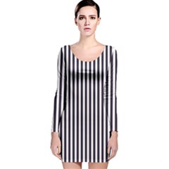 Minimalistic Black And White Stripes, Vertical Lines Pattern Long Sleeve Velvet Bodycon Dress