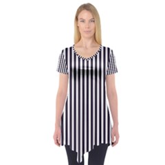 Minimalistic Black And White Stripes, Vertical Lines Pattern Short Sleeve Tunic  by Casemiro