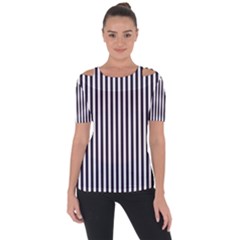 Minimalistic Black And White Stripes, Vertical Lines Pattern Shoulder Cut Out Short Sleeve Top by Casemiro