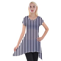 Minimalistic Black And White Stripes, Vertical Lines Pattern Short Sleeve Side Drop Tunic by Casemiro