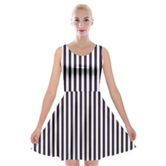 Minimalistic Black And White Stripes, Vertical Lines Pattern Velvet Skater Dress