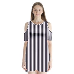 Minimalistic Black And White Stripes, Vertical Lines Pattern Shoulder Cutout Velvet One Piece