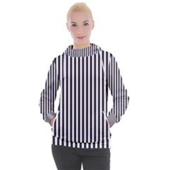 Minimalistic Black And White Stripes, Vertical Lines Pattern Women s Hooded Pullover