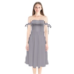 Minimalistic Black And White Stripes, Vertical Lines Pattern Shoulder Tie Bardot Midi Dress by Casemiro